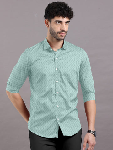Pastel Green Wave Vintage Striped Textured Shirt