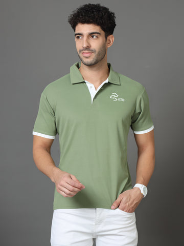 Polo Neck Cotton Blend Green T-Shirt