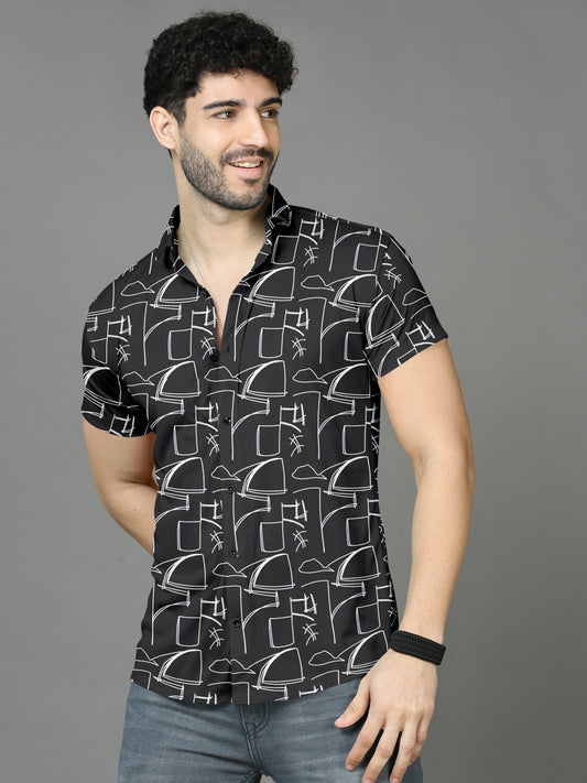 Abstract Black Casual Half Sleeve Shirts