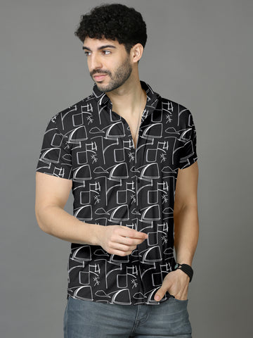 Abstract Black Casual Half Sleeve Shirts