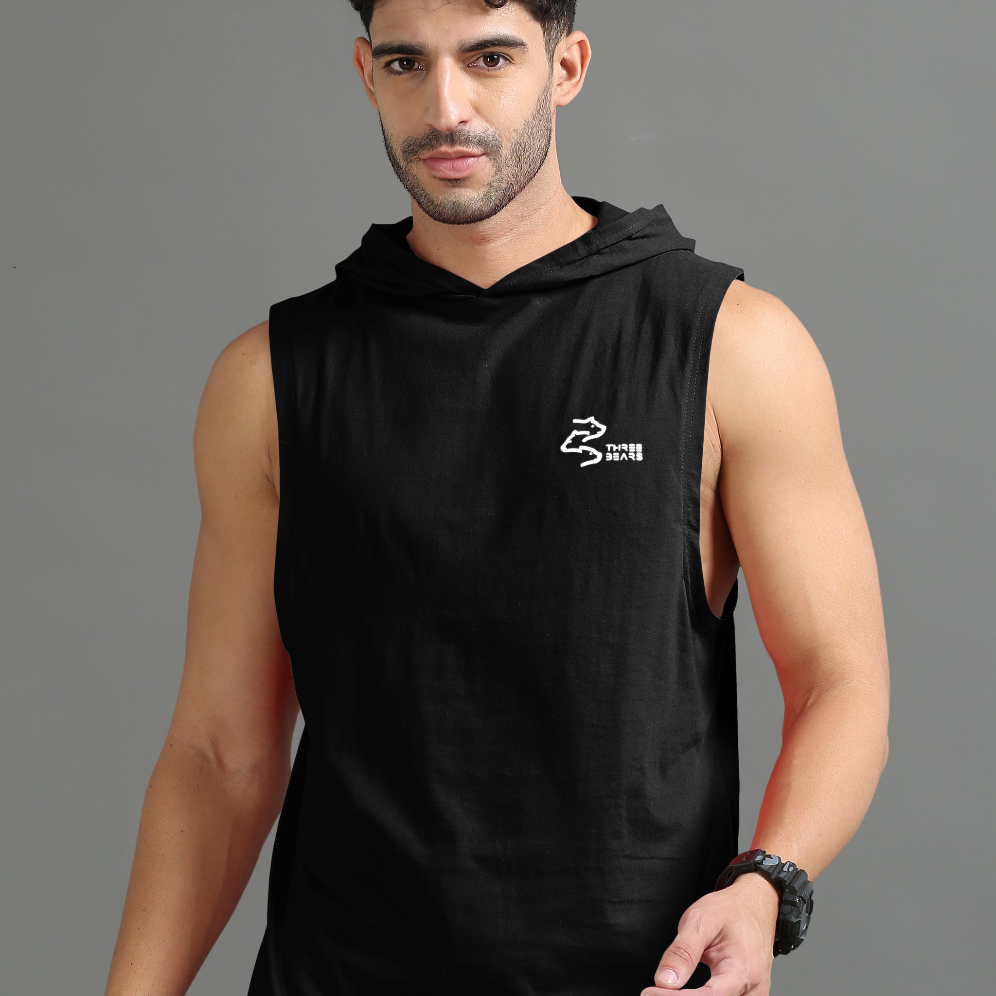 Black Sleeveless Hoodie