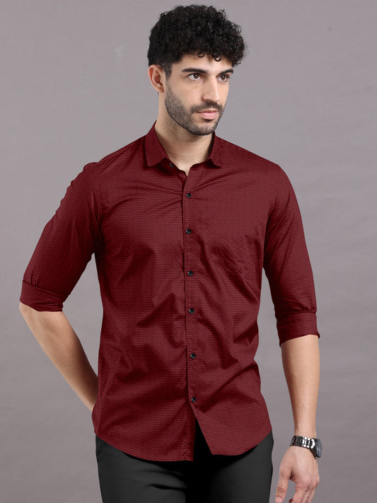 Marron Wave Vintage Striped Textured Shirt