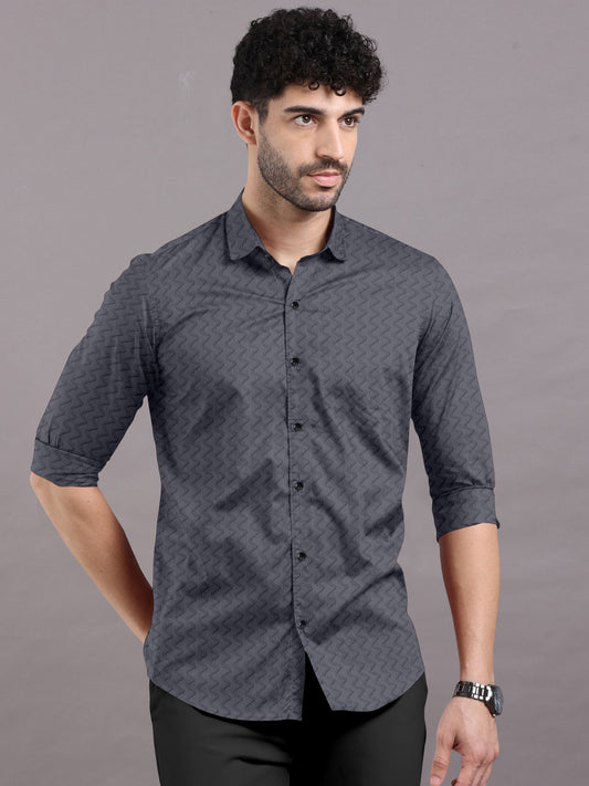 Grey Wave Vintage Striped Textured Shirt